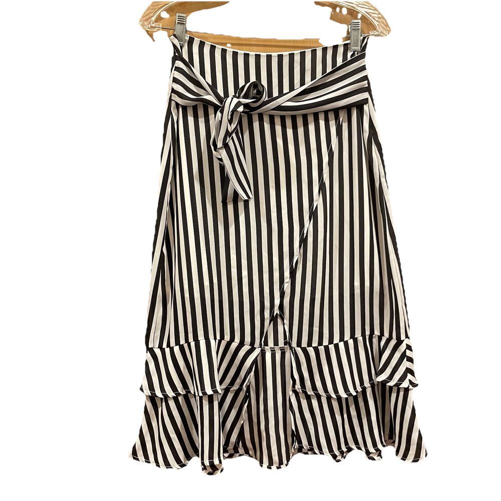 Who What Wear Women's Striped Ruffle Tie Front Chiffon Midi Skirt‎ Size 6 *READ*